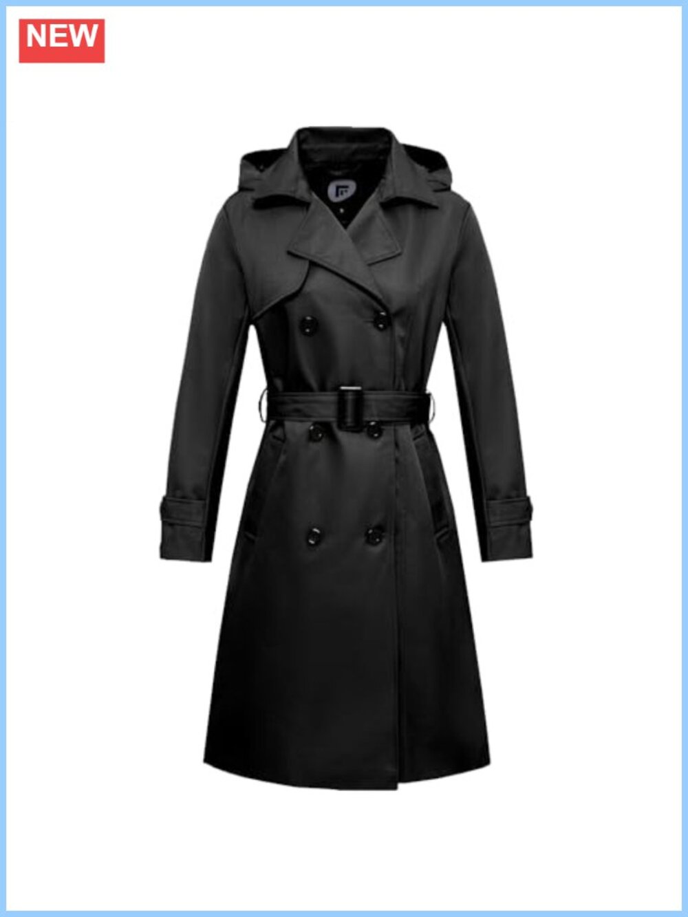 Women's Long Waterproof Trench Coat Double Breasted Belted with Detachable Hood